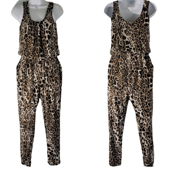 Unbranded Animal Print Sleeveless Jumpsuit Sz M Elastic Waist Pocket Soft Comfy - Picture 1 of 12